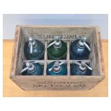 Set of 6 Vintage SUNSHINE SELTZER Bottles w/Original Crate