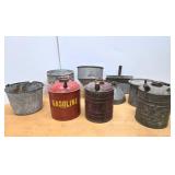 Large Lot of Galvanized Metal Gas Cans Buckets etc