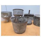 Large Lot of Galvanized Metal Gas Cans Buckets etc
