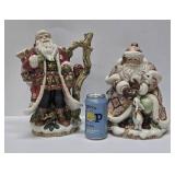 2 Large FITZ & FLOYD Santa Claus Christmas Items - Biscuit Jar & Large Figurine