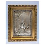 Great Looking Vintage Ornately Framed Embossed Metal Frieze Artwork - Man on Camel