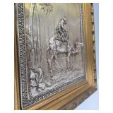 Great Looking Vintage Ornately Framed Embossed Metal Frieze Artwork - Man on Camel