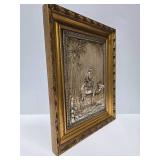 Great Looking Vintage Ornately Framed Embossed Metal Frieze Artwork - Man on Camel