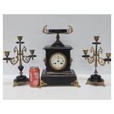 Ornate Antique French Japy Freres Mantel Clock Garniture Set w/Candelabras