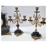 Ornate Antique French Japy Freres Mantel Clock Garniture Set w/Candelabras
