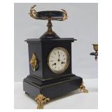 Ornate Antique French Japy Freres Mantel Clock Garniture Set w/Candelabras