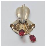 Signed Vintage VERMEIL Sterling Silver & Rhinestone Brooch