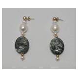 14K Gold w/Freshwater Pearl & Seraphinite Earrings