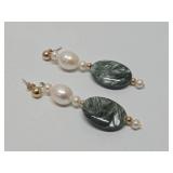 14K Gold w/Freshwater Pearl & Seraphinite Earrings