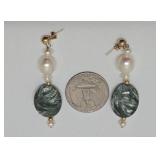 14K Gold w/Freshwater Pearl & Seraphinite Earrings