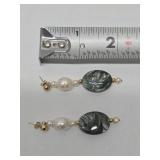14K Gold w/Freshwater Pearl & Seraphinite Earrings