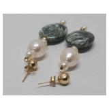 14K Gold w/Freshwater Pearl & Seraphinite Earrings