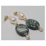 14K Gold w/Freshwater Pearl & Seraphinite Earrings