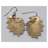 Excellent Larger Size Vintage Cloisonné Enameled Silver Feather Earrings