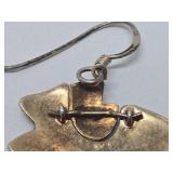 Excellent Larger Size Vintage Cloisonné Enameled Silver Feather Earrings