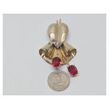 Signed Vintage VERMEIL Sterling Silver & Rhinestone Brooch