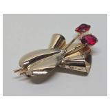 Signed Vintage VERMEIL Sterling Silver & Rhinestone Brooch