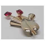 Signed Vintage VERMEIL Sterling Silver & Rhinestone Brooch