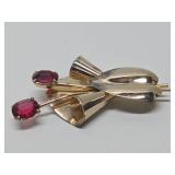 Signed Vintage VERMEIL Sterling Silver & Rhinestone Brooch