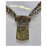 Signed Vintage Camenae JLR Janet Lee Ripley Sterling Silver & Carved Pearl Necklace