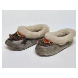 Excellent Vintage Handmade Pair of Reindeer Skin Sami Child Shoes