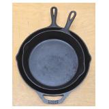 2 Cast Iron Skillets - Lodge & Vintage Wagner Ware - 10.5" & 12" diameter