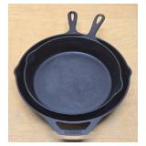 2 Cast Iron Skillets - Lodge & Vintage Wagner Ware - 10.5" & 12" diameter
