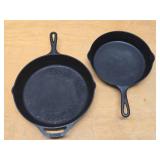 2 Cast Iron Skillets - Lodge & Vintage Wagner Ware - 10.5" & 12" diameter