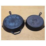 2 Cast Iron Skillets - Lodge & Vintage Wagner Ware - 10.5" & 12" diameter