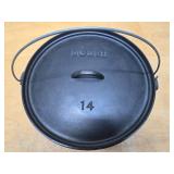 Excellent Large LODGE Cast Iron Footed Dutch Oven - 14"