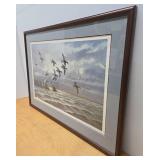 Framed Signed Numbered DAVID MAASS Wildlife Print w/Ducks - "Windswept Canvasbacks"