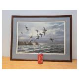 Framed Signed Numbered DAVID MAASS Wildlife Print w/Ducks - "Windswept Canvasbacks"