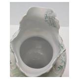 Wonderful Antique Pitcher & Basin Set w/Very Nice Green & Gold on White Floral Design