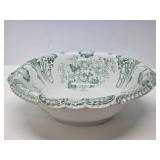 Wonderful Antique Pitcher & Basin Set w/Very Nice Green & Gold on White Floral Design