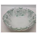 Wonderful Antique Pitcher & Basin Set w/Very Nice Green & Gold on White Floral Design