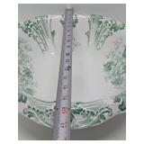 Wonderful Antique Pitcher & Basin Set w/Very Nice Green & Gold on White Floral Design