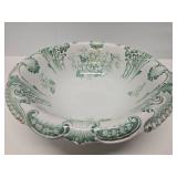 Wonderful Antique Pitcher & Basin Set w/Very Nice Green & Gold on White Floral Design