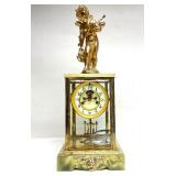 Antique Green Marble Waterbury GERS Mantle Clock w/Large Finial