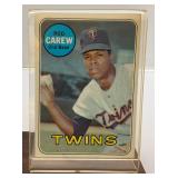 ROD  CAREW Autographed Baseball With 1969 Topps Baseball Card On Stand