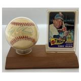 TONY OLIVA Autographed Baseball With 1965 Topps Baseball Card On Stand