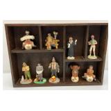 Misc. Vintage Collectible Miniature Emmett Kelly Clown Figurines With Wood Shelf Display
