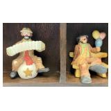 Misc. Vintage Collectible Miniature Emmett Kelly Clown Figurines With Wood Shelf Display