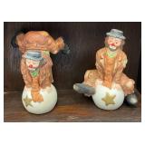 Misc. Vintage Collectible Miniature Emmett Kelly Clown Figurines With Wood Shelf Display