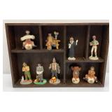 Misc. Vintage Collectible Miniature Emmett Kelly Clown Figurines With Wood Shelf Display