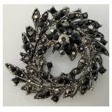 Vintage Black Rhinstone Flower Pin Brooch (One Tiny Stone Missing)