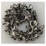 Vintage Black Rhinstone Flower Pin Brooch (One Tiny Stone Missing)