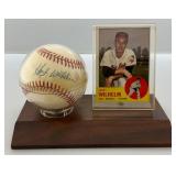 Hoyt Wilhelm Autographed Baseball With 1963 Topps Baseball Card On Stand