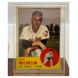 Hoyt Wilhelm Autographed Baseball With 1963 Topps Baseball Card On Stand
