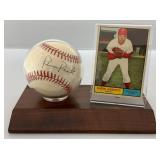 Robin Roberts Autographed Baseball With 1961 Topps Baseball Card On Stand