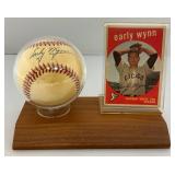 Early Wynn Autographed Baseball With 1959 Topps Baseball Card On Stand